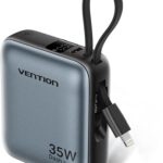 Vention 10000 mAh Mini Power Bank (USB-C + USB-C/Lightning) with built-in USB-C a Lightning Cables